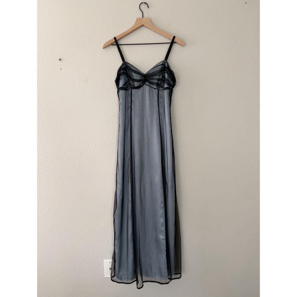 Vintage Victoria's Secret Long Gown Blue Satin Lingerie Slip Dress 90s Y2K Small